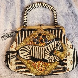 Coldwater Creek Beaded Safari Zebra Sequin Bag